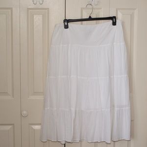 Chaps Skirt Tiered White 100% Cotton Boho